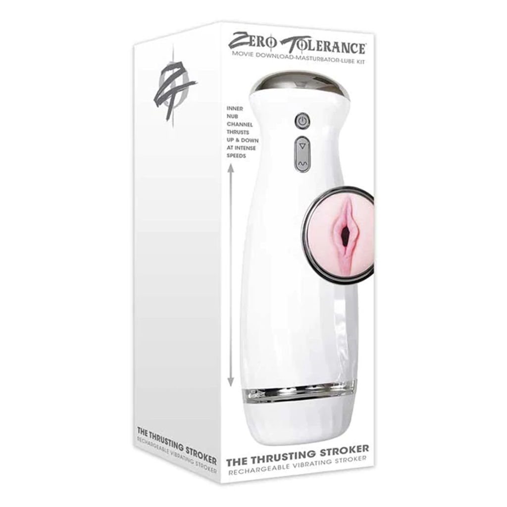 Zero Tolerance THE THRUSTING RECHARGEABLE STROKER  WHITE/CHROME